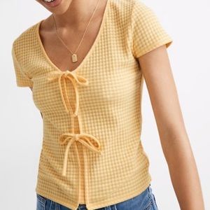 Madewell Atoboy Gingham Bow Front Tee Size M NWT